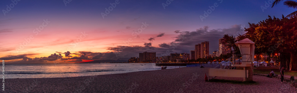 Sunset Behind Waikiki Panorama