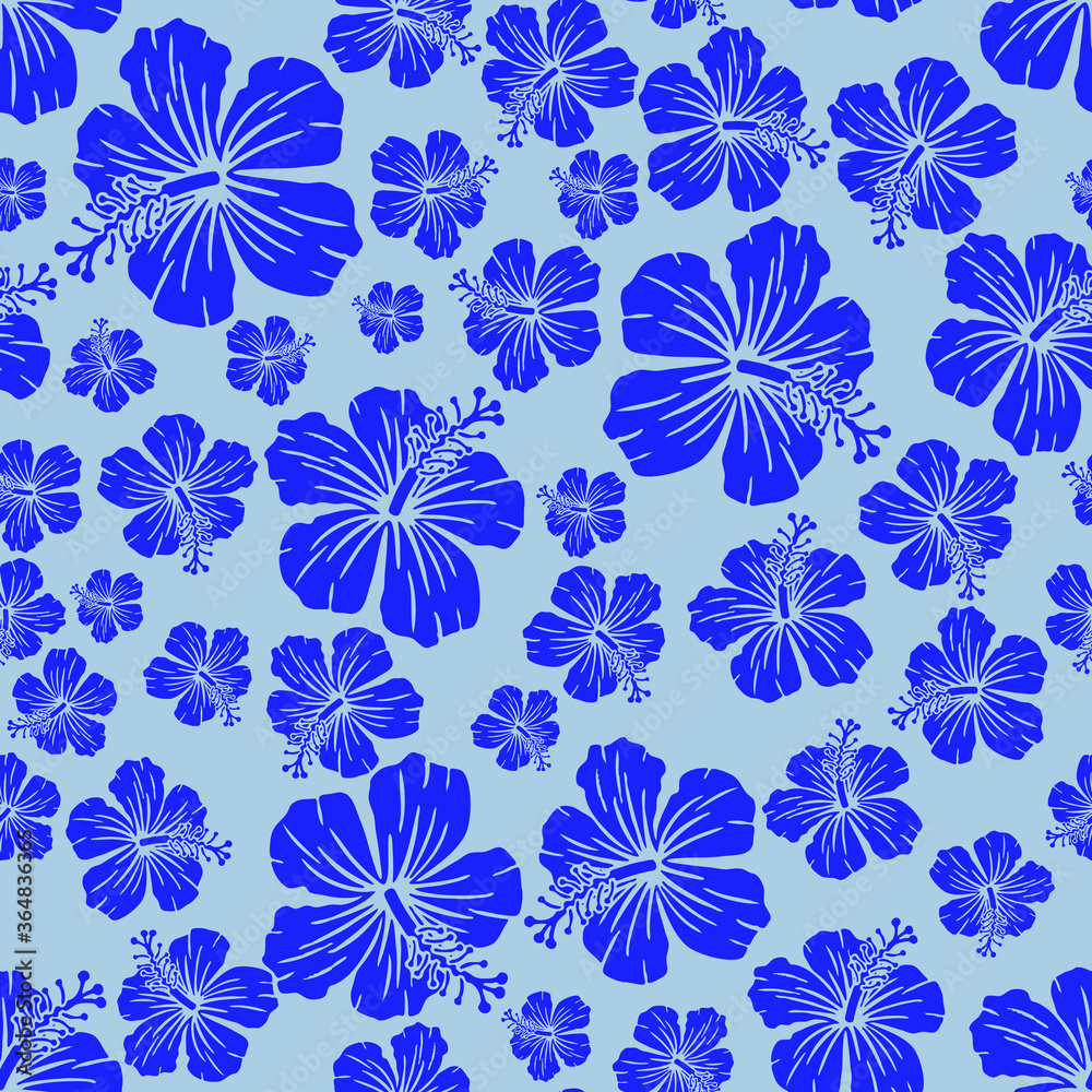 Fototapeta premium Random hibiscus flower seamless repeat pattern background 