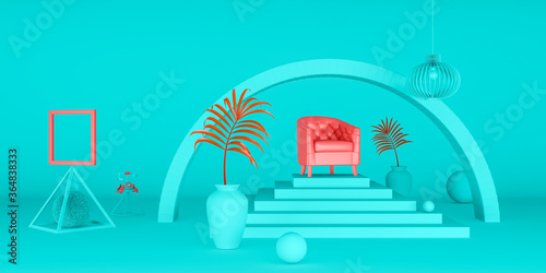 Minimal Idea Concept Design of Abstract Living room 3d render 3d illustration