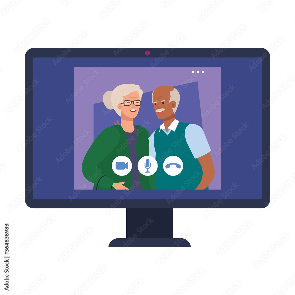Grandmother and grandfather in computer in video chat design, Call online conference and webcam theme Vector illustration Grandmother and grandfather in computer in video chat design, Call online conference and webcam theme Vector illustration