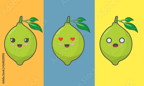 green lemon fruits cute character