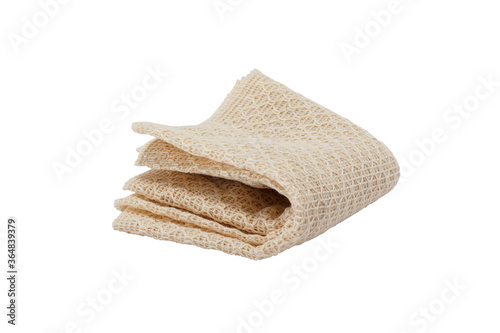 Fotografie Tender japanese cotton washcloth, isolated on white.