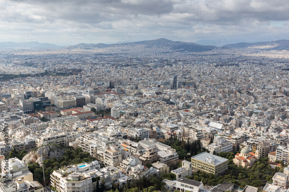 View of the city of Athens from Lycabettus hill, Greece