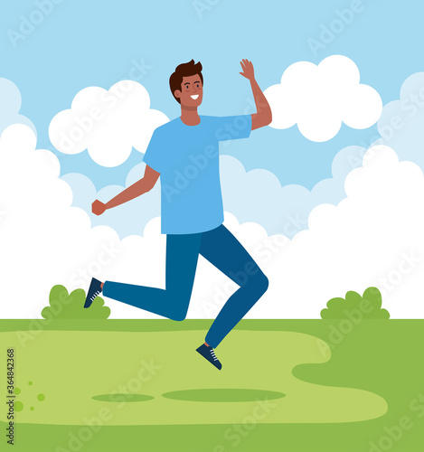 Avatar man jumping at park design, Boy male person people human social media and portrait theme Vector illustration