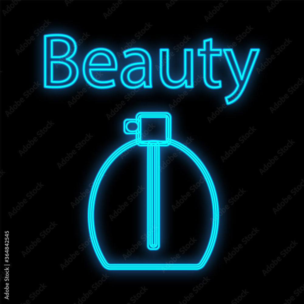 bottle filled with fragrant sweet body perfume. perfume of blue color, neon on a black background. Icon for beauty bar and perfumers. vector illustration bottle filled with fragrant sweet body perfume. perfume of blue color, neon on a black background. Icon for beauty bar and perfumers. vector illustration
