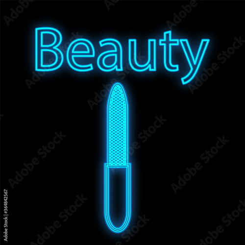 nail file for manicure and pedicure, nail treatment, giving them the correct neat shape. manicure tool. tool for podology and nail. blue neon outline on a black background. vector illustration