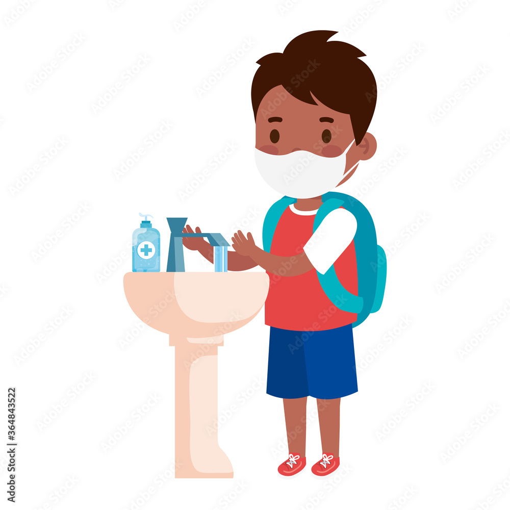 prevent covid 19, wearing medical mask, wash your hands, boy afro wearing protective mask vector illustration design prevent covid 19, wearing medical mask, wash your hands, boy afro wearing protective mask vector illustration design