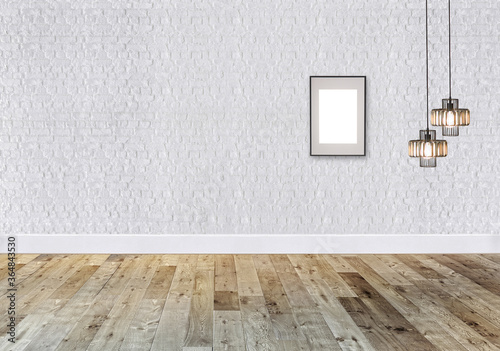 white bright empty interior design  stone wall. 3D illustration