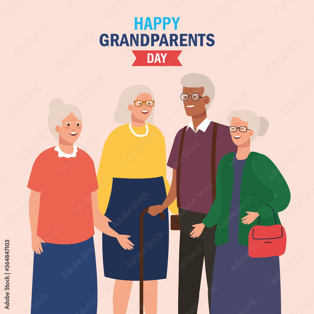 Obraz premium Grandmothers and grandfathers on happy grandparents day design, Old woman man female male person mother father and grandparents theme Vector illustration