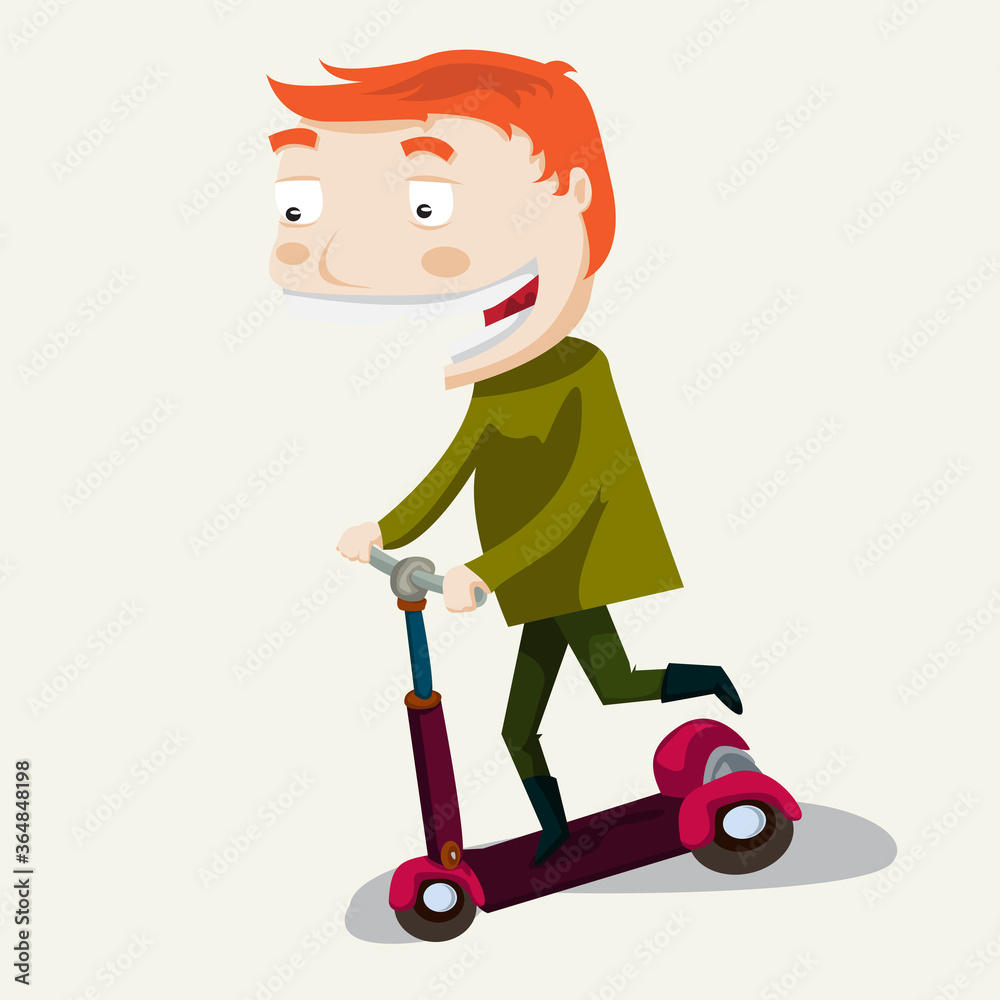 a boy playing with his scooter flat art illustration a boy playing with his scooter flat art illustration