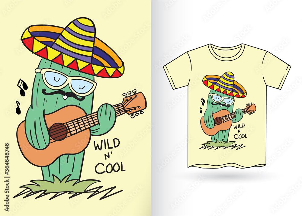 Hand drawn cactus for t shirt design