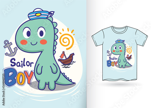 Hand drawn little dinosaur for t shirt