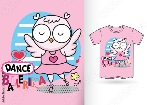 Cute owl cartoon hand drawn for t shirt