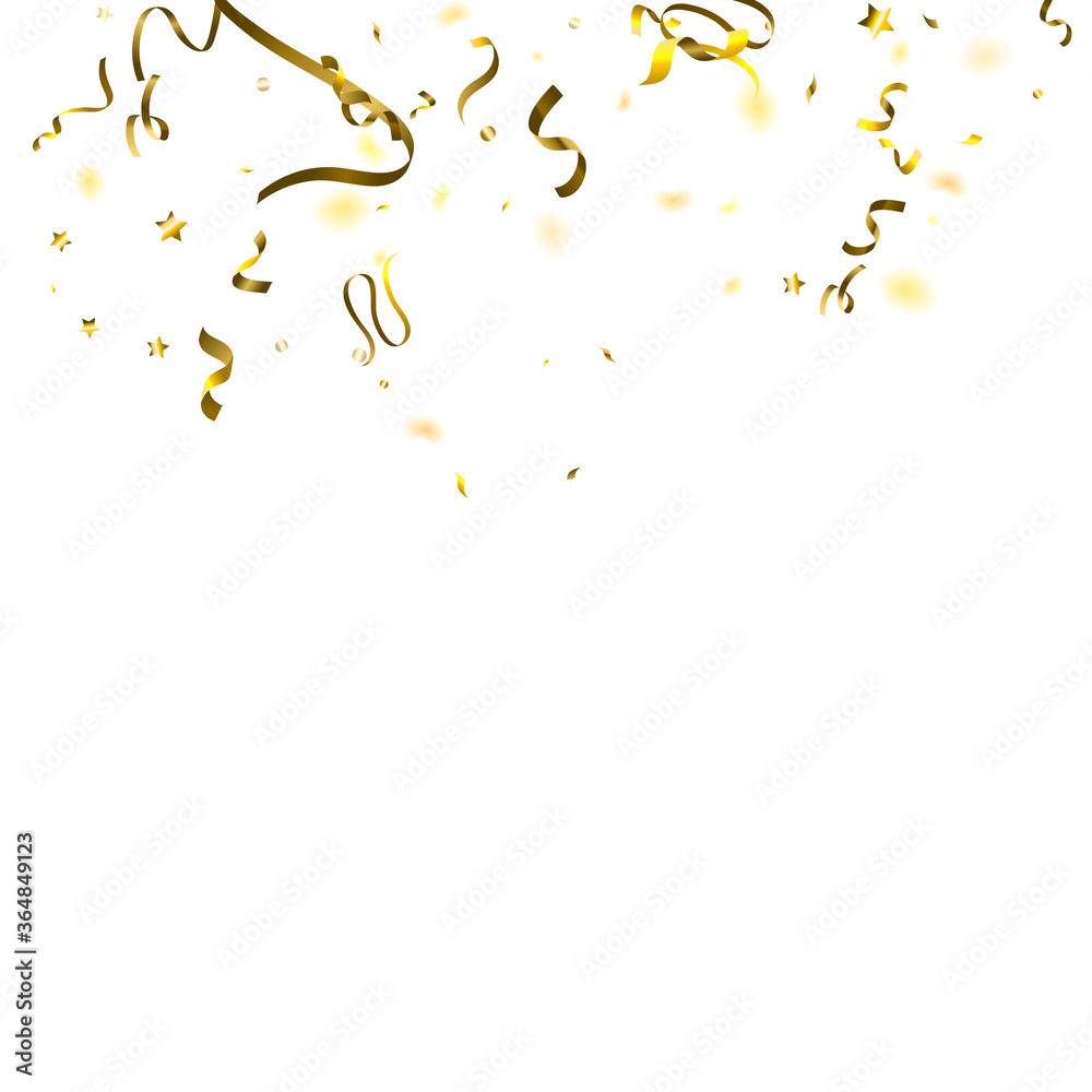 Holiday Serpentine. Gold Foil Streamers Ribbons.