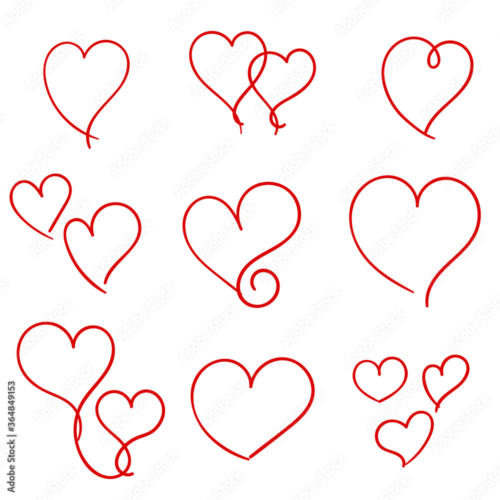 Set of hand drawn heart. Hand drawn rough marker hearts isolated on white background. Vector illustration for your graphic design.