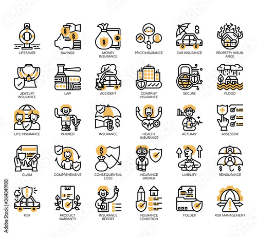Set of insurance thin line and pixel perfect icons for any web and app project.