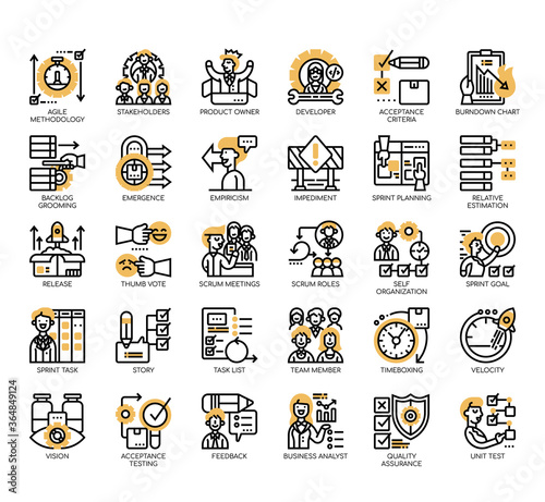 Set of agile methodology thin line and pixel perfect icons for any web and app project.