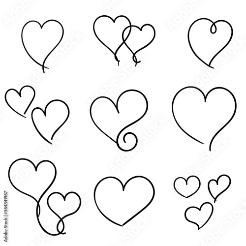 Set of hand drawn heart. Hand drawn rough marker hearts isolated on white background. Vector illustration for your graphic design.