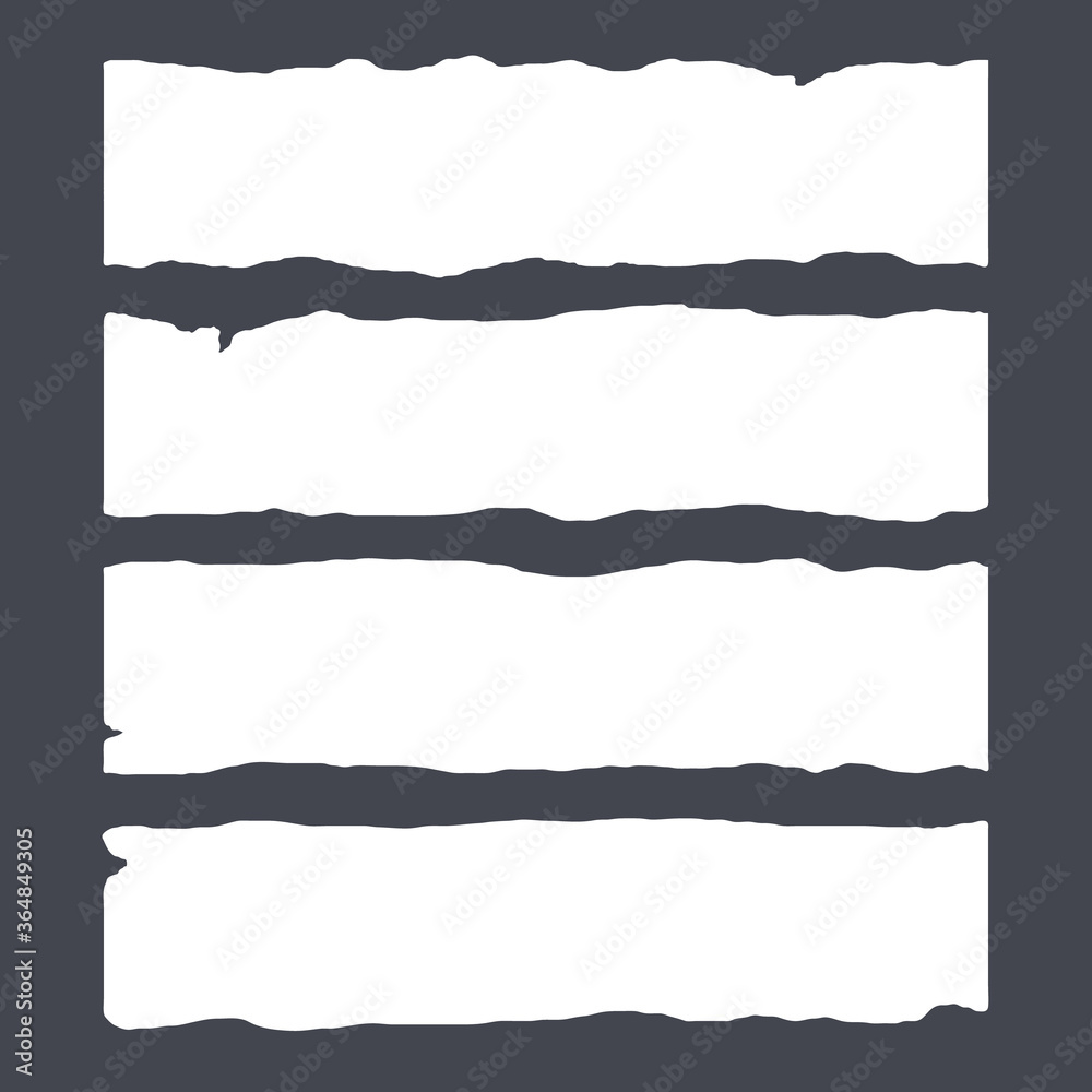 Long Horizontal Torn Off Pieces of Paper. Empty Isolated Edges set on Transparent Background. Template for Advertising. Vector Illustration