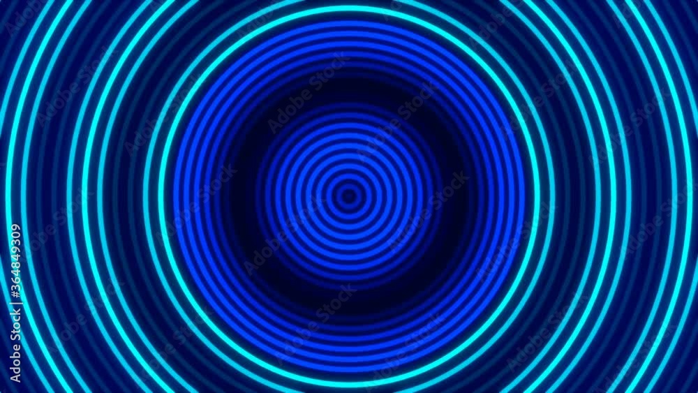 blue abstract background, flashing neon light and motion circles, loop