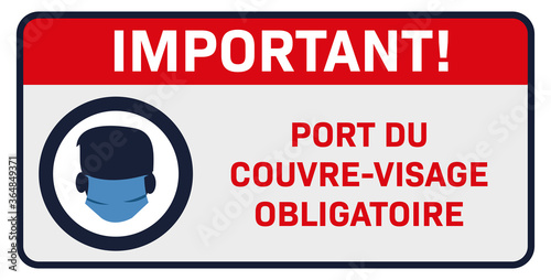 french language face covering required sign and symbol