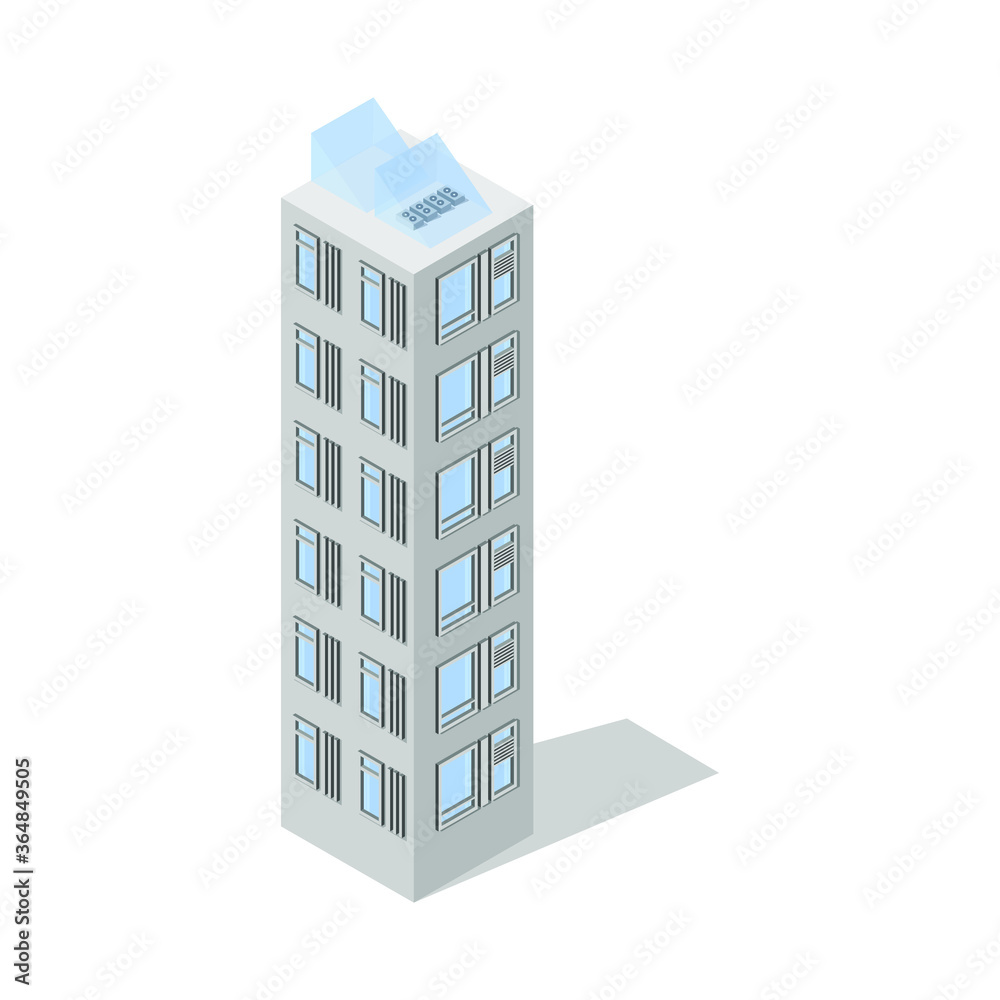 A tall gray building in a modern style. Isometry. Megalopolis..eps A tall gray building in a modern style. Isometry. Megalopolis..eps