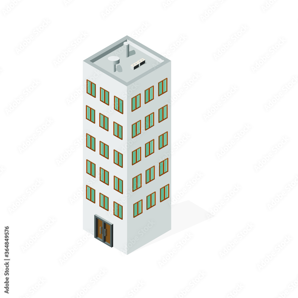 A tall yellow building with balconies. Isometry. Megalopolis. Web design.eps A tall yellow building with balconies. Isometry. Megalopolis. Web design.eps