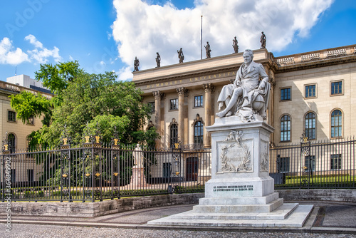 Alexander von Humboldt statue outside Humboldt University from 1883 by Reinhold Begas, Berlin, Germany, photo