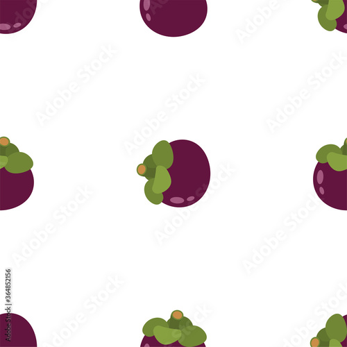 Mangosteen Fruit. Seamless Vector Patterns 