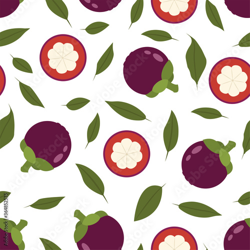 Mangosteen Fruit. Seamless Vector Patterns 