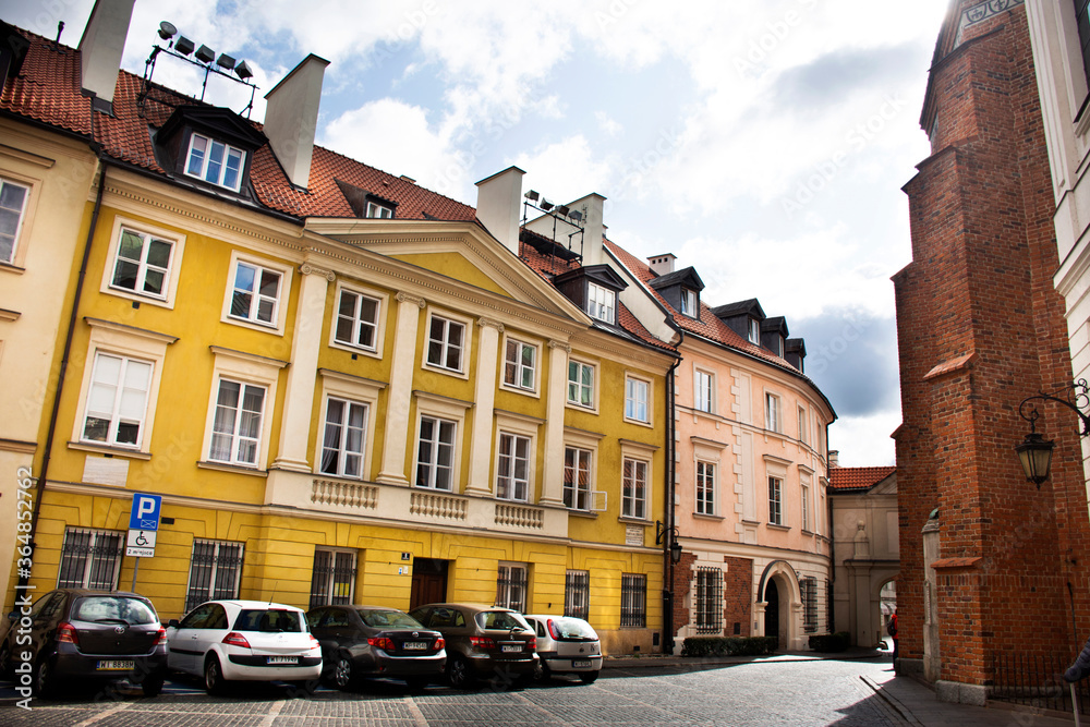 Classic retro vintage antique building for Polish or pole people and foreign travelers walking travel visit in old town at Warszawa Capital city and county on September 21, 2019 in Warsaw, Poland
