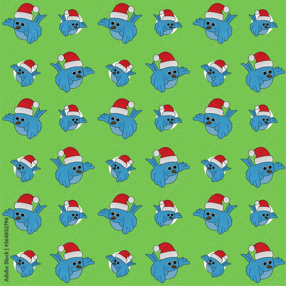 Blue Bird Wearing a Santa Hat Cute Illustration, Cartoon Funny Character, Pattern Wallpaper Blue Bird Wearing a Santa Hat Cute Illustration, Cartoon Funny Character, Pattern Wallpaper