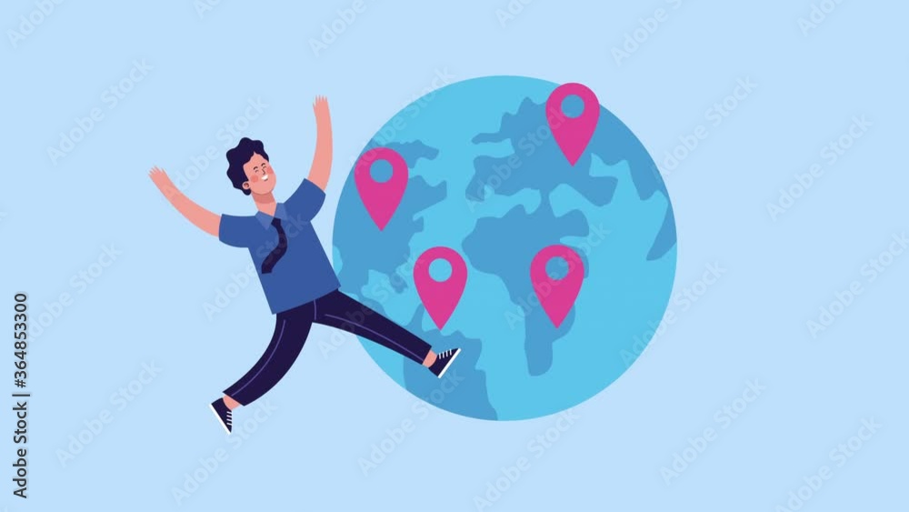 businessman floating with earth planet animated businessman floating with earth planet animated