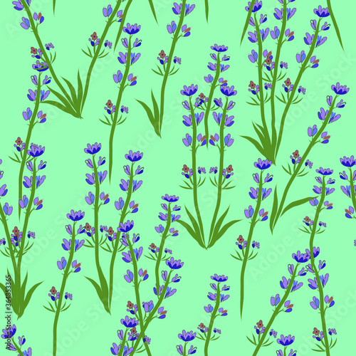 Lavender Flowers On blue background Seamless. vintage seamless pattern. Great for retro summer fabric, scrapbooking, gift wrap, and wallpaper design projects. Surface vector pattern design.