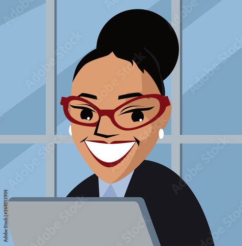 vintage latina african secretry with computer