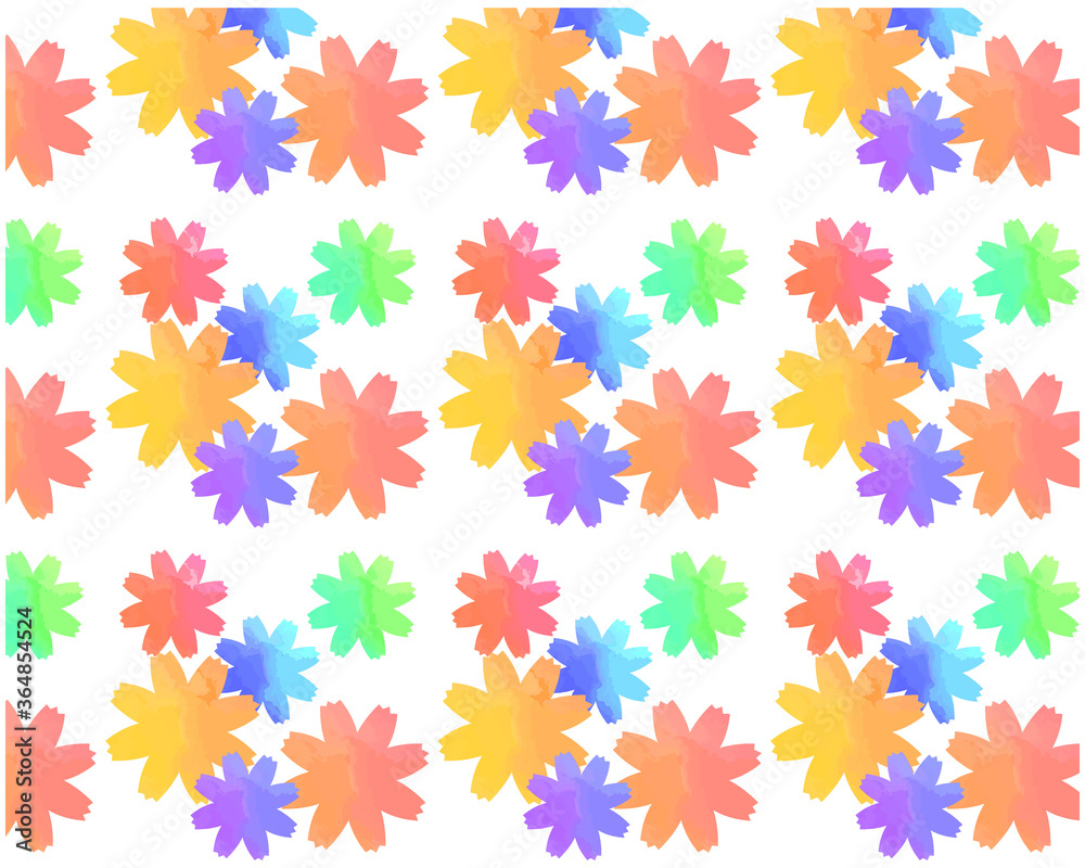 コスモスの花柄のシームレスパターン カラフルな花びらの背景画像 コスモスの花柄のシームレスパターン カラフルな花びらの背景画像