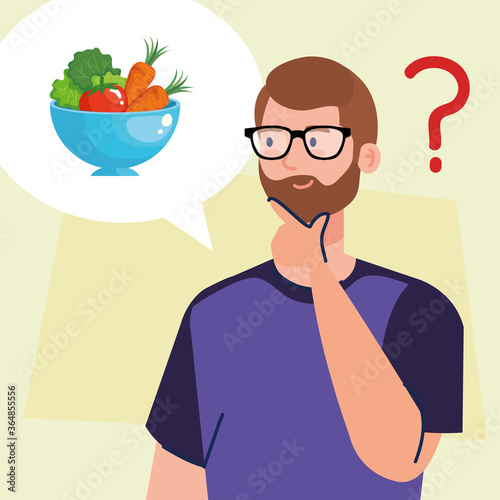 man thinking in healthy food design, eat restaurant and menu theme Vector illustration