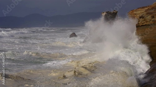 Waves crashing at Cape Kiwanda, Oregon.