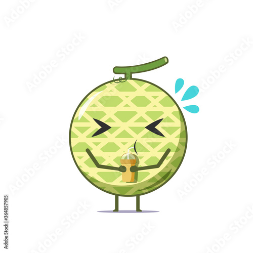 Cute melon character got thirsty isolated on white background. Melon character emoticon illustration