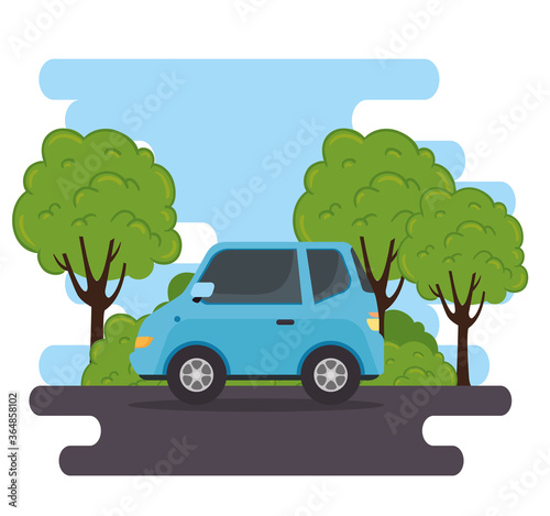 blue car at street design, Vehicle automobile auto transportation transport wheel automotive and speed theme Vector illustration © Gstudio