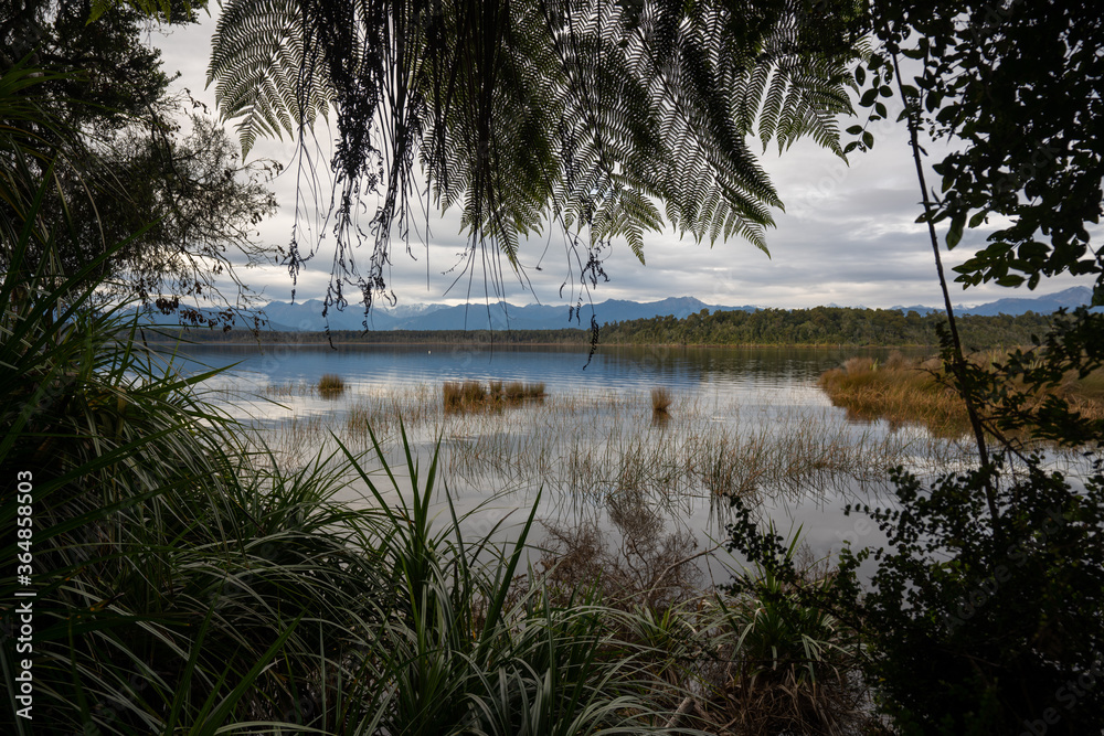 Φωτογραφία Lake Mahinapua in the South Island of New Zealand on a still day with the trees