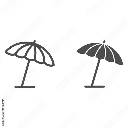 Beach umbrella line and solid icon, summer concept, parasol sign on white background, sun umbrella icon in outline style for mobile concept and web design. Vector graphics.