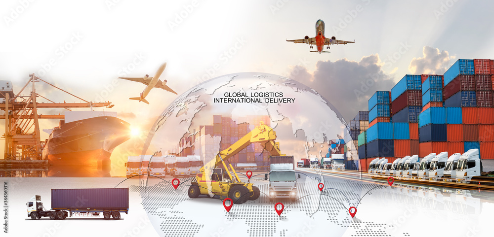 Global Logistics international delivery concept, World map with logistic network distribution on background.background for Concept of fast or instant shipping, Online goods orders worldwide
