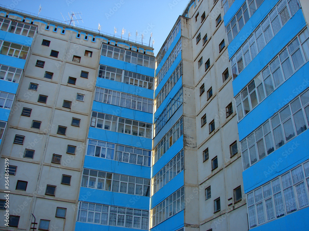 A blue building