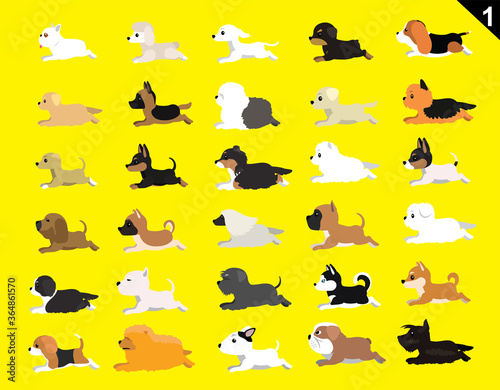 Animal Animation Sequence Dog Various Breeds Set 1 Cartoon Vector