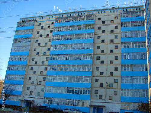 A blue building
