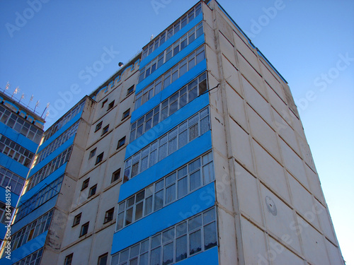 A blue building