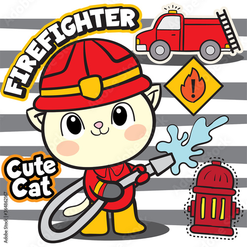 Cute firefighter cat illustration for t shirt