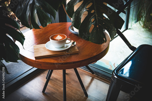 Cup of coffee latte art.
