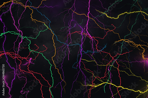 Beautiful colored lightnings  on black background